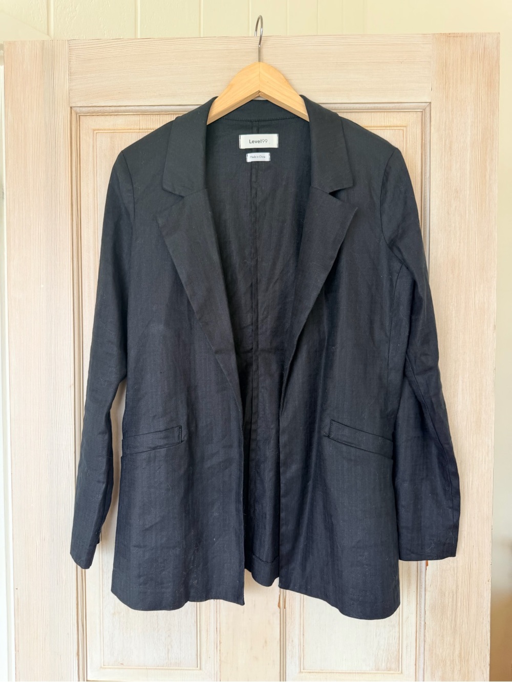 Level 99 Black Open-Front Linen Blazer